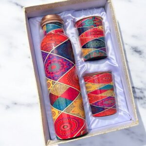 Copper Bottle With 2 Glasses - Design 8
