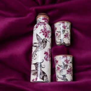 Copper Bottle With 2 Glasses - Design 9