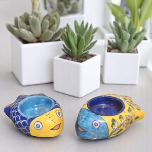 Blue Pottery Fish Tealight Holder