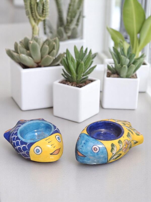 Blue Pottery Fish Tealight Holder