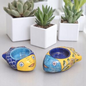 Blue Pottery Fish Tealight Holder