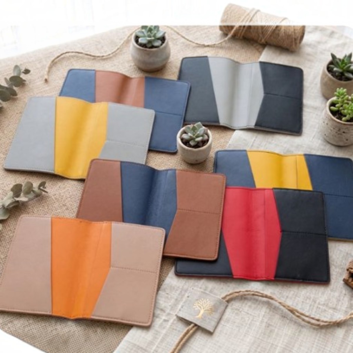 Sleek Passport Cover With Angular Slots - Vegan Leather - Image 2